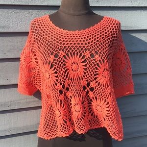 Free People Coral Floral Crochet Top Small